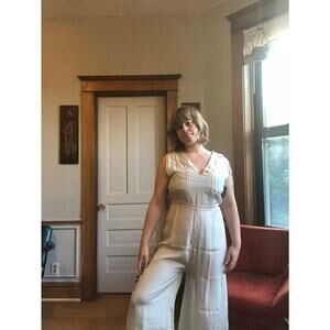 1930s vintage mint silk jumpsuit beach pajamas sz m / l